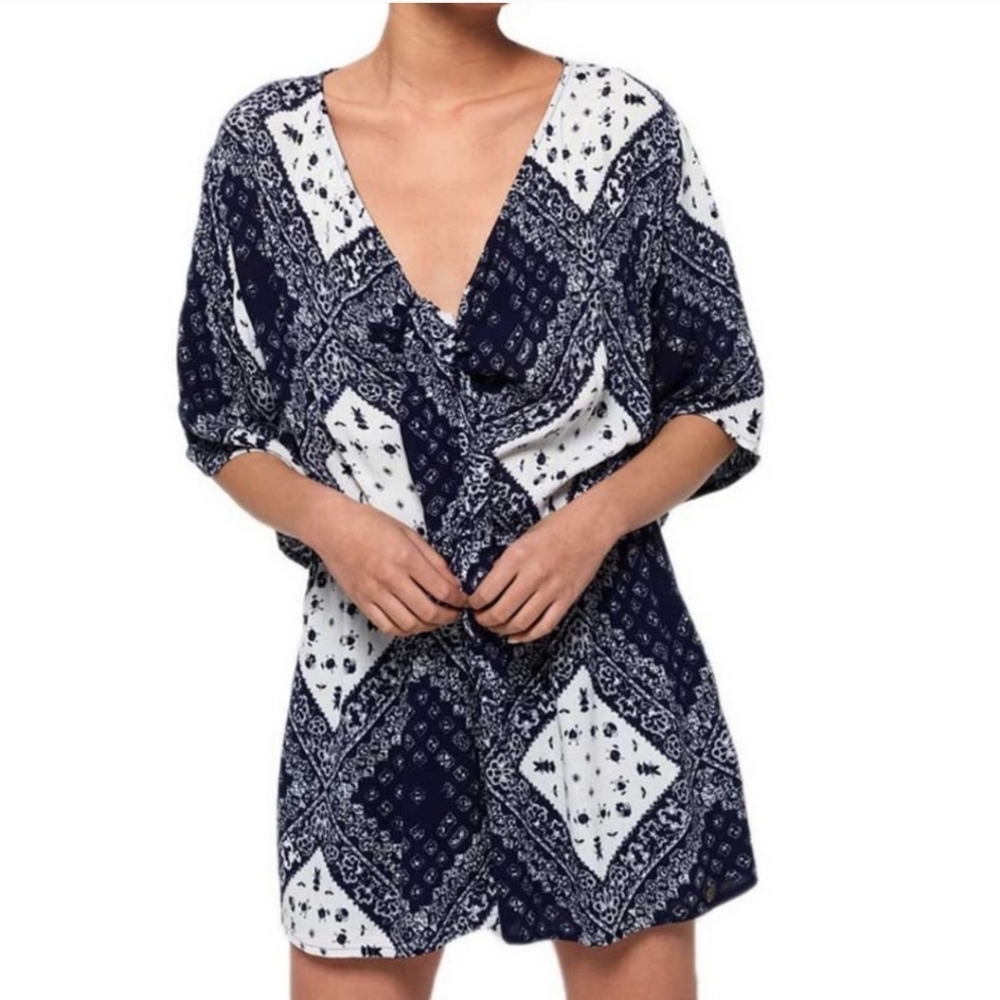 Superdry Navy & White Bandana Print 1/2 Sleeve Allegra Playsuit Romper Size 4